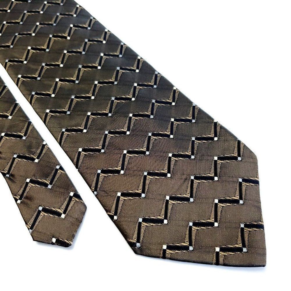 Stafford Executive Brown Beige Black Woven Geometric Short Silk Tie‎